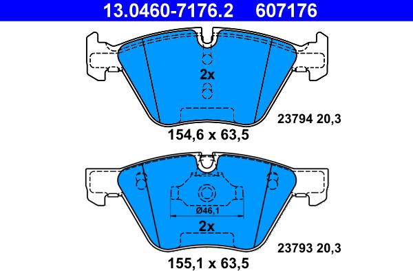 ATE 13.0460-7176.2 - Тормозные колодки, дисковые, комплект autosila-amz.com