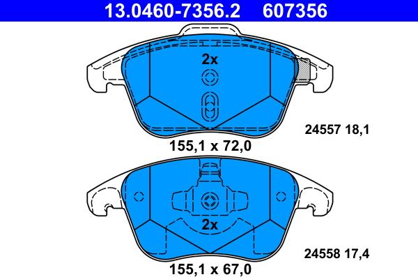 ATE 13.0460-7356.2 - Тормозные колодки, дисковые, комплект autosila-amz.com