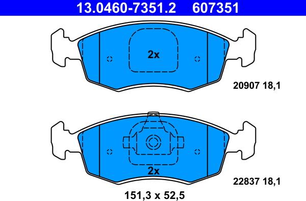 ATE 13.0460-7351.2 - Тормозные колодки, дисковые, комплект autosila-amz.com