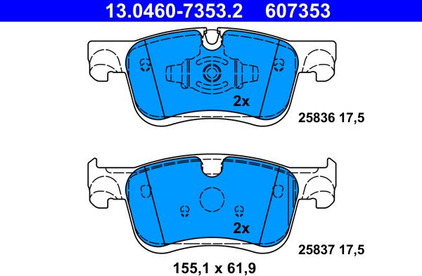 ATE 13.0460-7353.2 - Тормозные колодки, дисковые, комплект autosila-amz.com