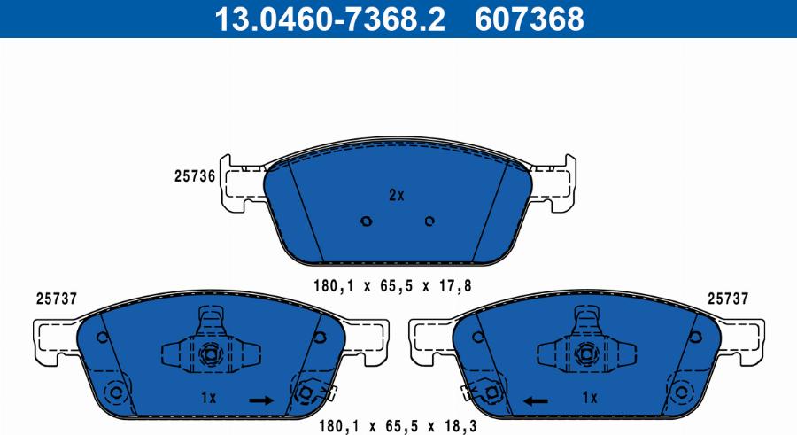 ATE 13.0460-7368.2 - Тормозные колодки, дисковые, комплект autosila-amz.com