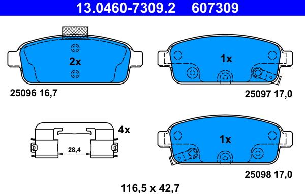 ATE 13.0460-7309.2 - Тормозные колодки, дисковые, комплект autosila-amz.com