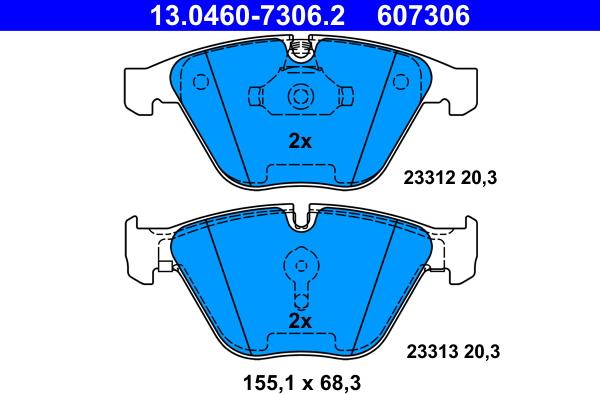 ATE 13.0460-7306.2 - Тормозные колодки, дисковые, комплект autosila-amz.com