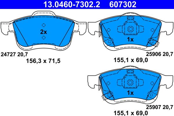 ATE 13.0460-7302.2 - Тормозные колодки, дисковые, комплект autosila-amz.com