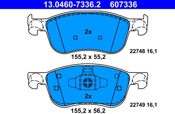 ATE 13.0460-7336.2 - Тормозные колодки, дисковые, комплект autosila-amz.com