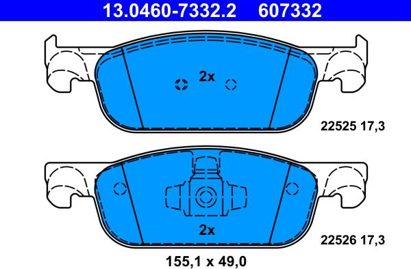 ATE 13.0460-7332.2 - Тормозные колодки, дисковые, комплект autosila-amz.com