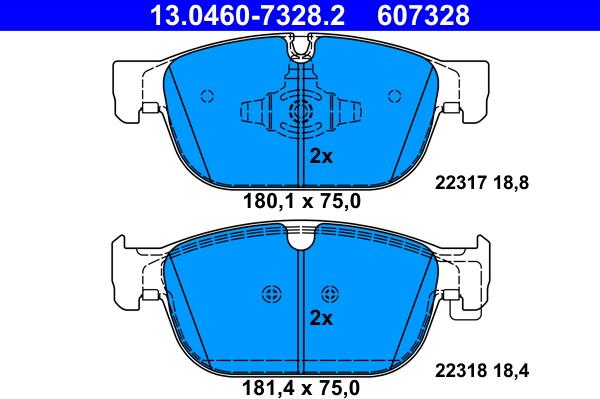 ATE 13.0460-7328.2 - Тормозные колодки, дисковые, комплект autosila-amz.com