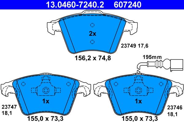 ATE 13.0460-7240.2 - Тормозные колодки, дисковые, комплект autosila-amz.com