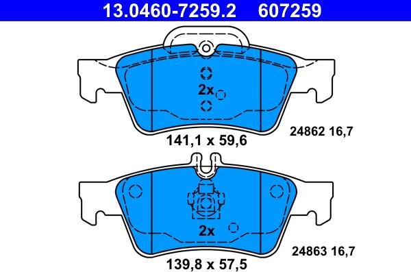 ATE 13.0460-7259.2 - Тормозные колодки, дисковые, комплект autosila-amz.com