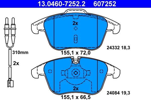 ATE 13.0460-7252.2 - Тормозные колодки, дисковые, комплект autosila-amz.com