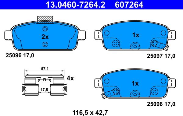 ATE 13.0460-7264.2 - Тормозные колодки, дисковые, комплект autosila-amz.com