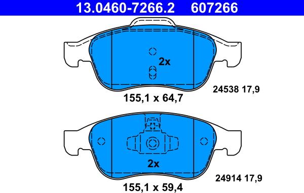 ATE 13.0460-7266.2 - Тормозные колодки, дисковые, комплект autosila-amz.com