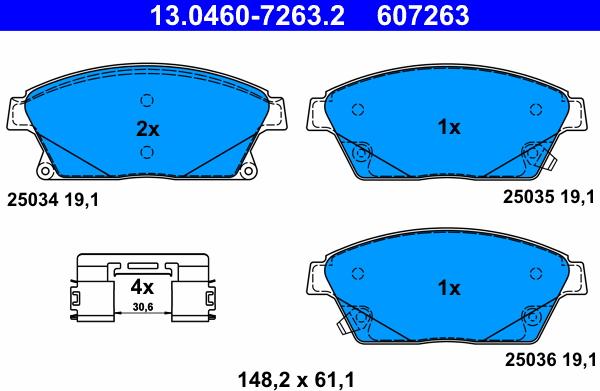 ATE 13.0460-7263.2 - Тормозные колодки, дисковые, комплект autosila-amz.com