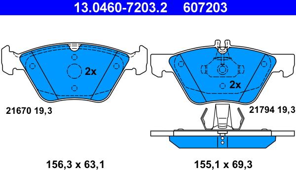 ATE 13.0460-7203.2 - Тормозные колодки, дисковые, комплект autosila-amz.com