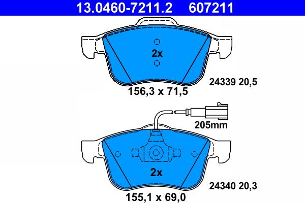 ATE 13.0460-7211.2 - 13.0460-7211.2 [77363599] !колодки дисковые п.\ Alfa Romeo 159 1.9/2.2 /Brera 2.2i JTS 05> autosila-amz.com