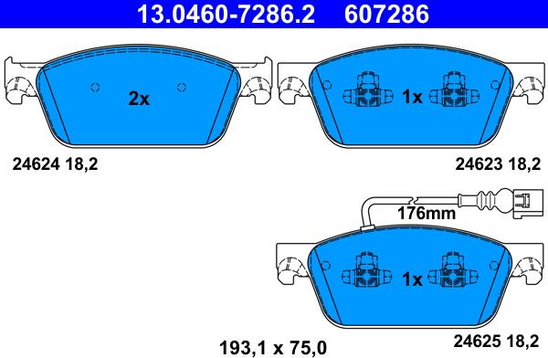 ATE 13.0460-7286.2 - Тормозные колодки, дисковые, комплект autosila-amz.com