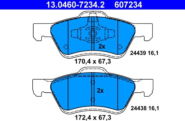 ATE 13.0460-7234.2 - Тормозные колодки, дисковые, комплект autosila-amz.com