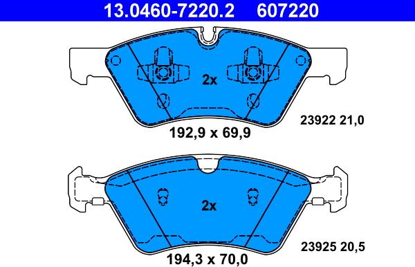 ATE 13.0460-7220.2 - Тормозные колодки, дисковые, комплект autosila-amz.com