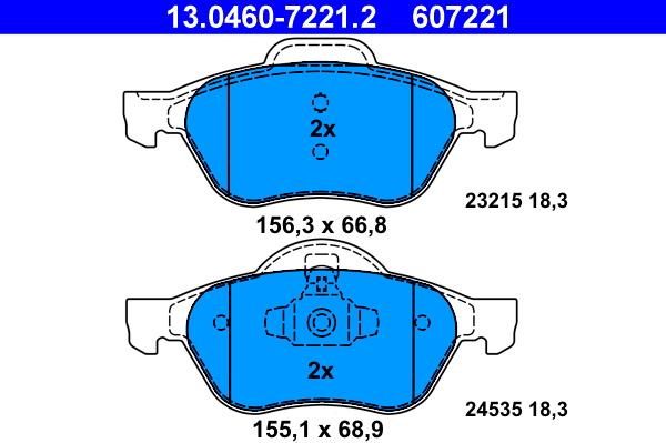 ATE 13.0460-7221.2 - Колодки тормозные дисковые передн, RENAULT: CLIO III 2.0 16V 05-, MEGANE II 1.4 16V/1.4 16V/1.5 dCi/ autosila-amz.com