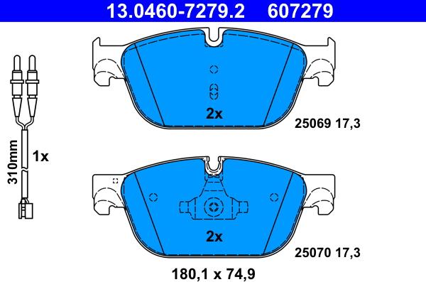 ATE 13.0460-7279.2 - Тормозные колодки, дисковые, комплект autosila-amz.com