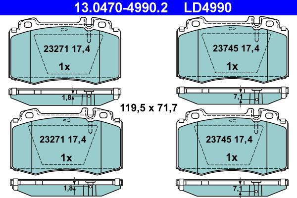 ATE 13.0470-4990.2 - Тормозные колодки, дисковые, комплект autosila-amz.com