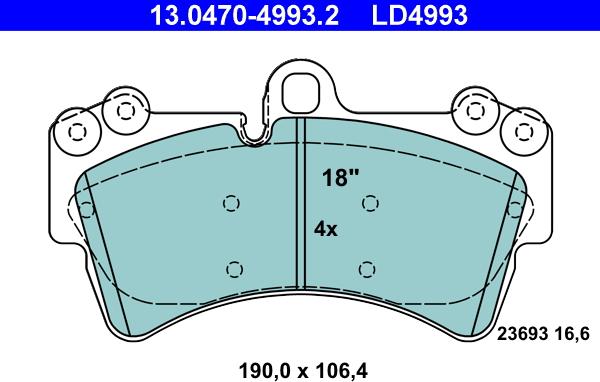 ATE 13.0470-4993.2 - Тормозные колодки, дисковые, комплект autosila-amz.com