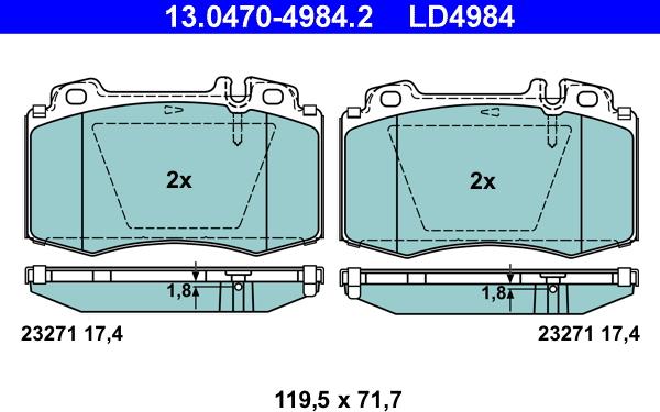 ATE 13.0470-4984.2 - Тормозные колодки, дисковые, комплект autosila-amz.com