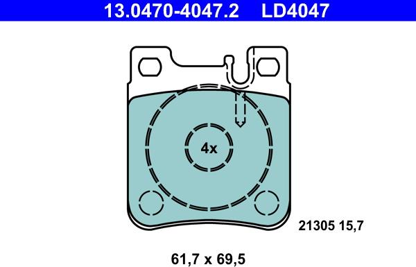 ATE 13.0470-4047.2 - Тормозные колодки, дисковые, комплект autosila-amz.com