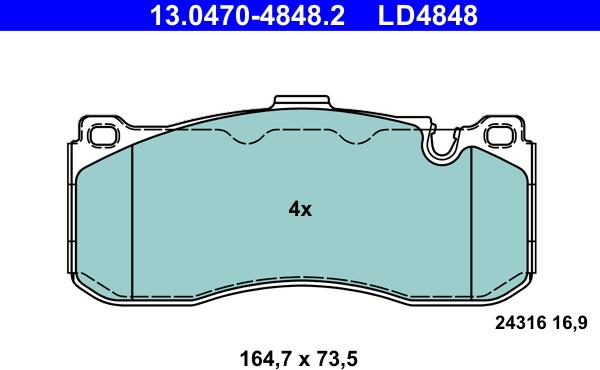 ATE 13.0470-4848.2 - Тормозные колодки, дисковые, комплект autosila-amz.com