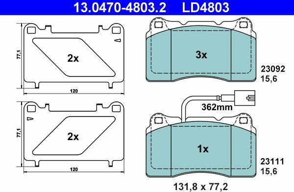 ATE 13.0470-4803.2 - Тормозные колодки, дисковые, комплект autosila-amz.com