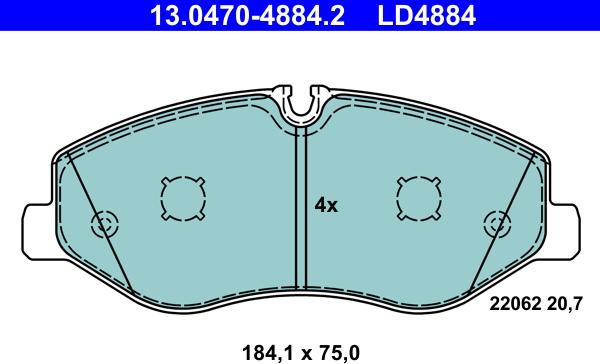 ATE 13.0470-4884.2 - Тормозные колодки, дисковые, комплект autosila-amz.com