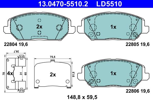 ATE 13.0470-5510.2 - Тормозные колодки, дисковые, комплект autosila-amz.com