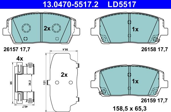 ATE 13.0470-5517.2 - Тормозные колодки, дисковые, комплект autosila-amz.com