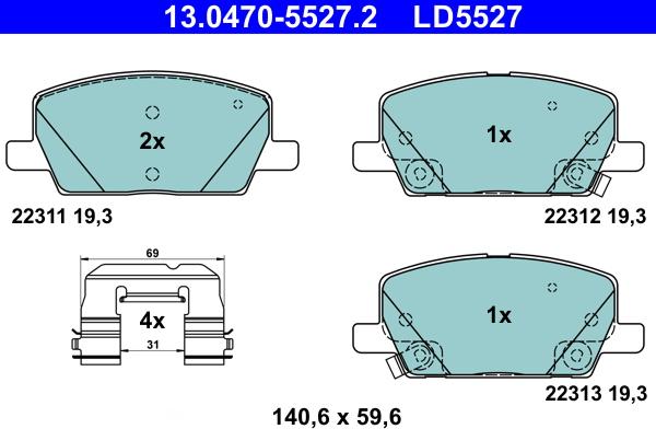 ATE 13.0470-5527.2 - Тормозные колодки, дисковые, комплект autosila-amz.com