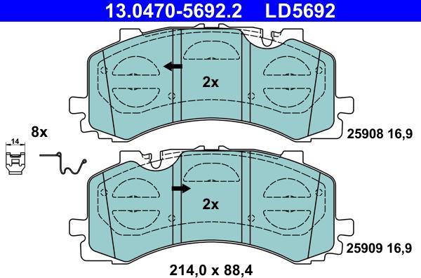 ATE 13.0470-5692.2 - Тормозные колодки, дисковые, комплект autosila-amz.com