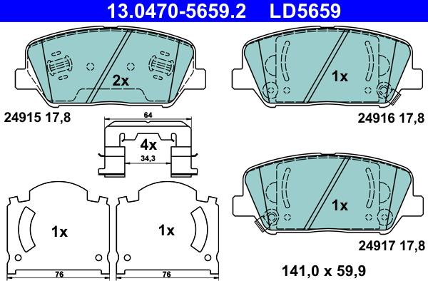 ATE 13.0470-5659.2 - Тормозные колодки, дисковые, комплект autosila-amz.com