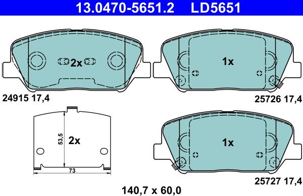 ATE 13.0470-5651.2 - Тормозные колодки, дисковые, комплект autosila-amz.com