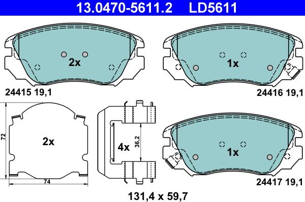 ATE 13.0470-5611.2 - Тормозные колодки, дисковые, комплект autosila-amz.com