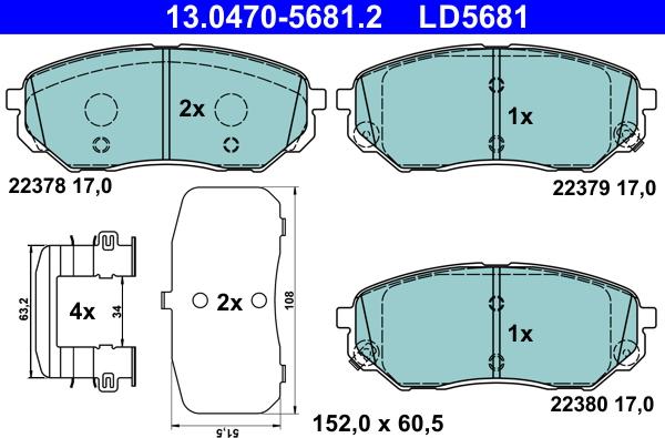 ATE 13.0470-5681.2 - Тормозные колодки, дисковые, комплект autosila-amz.com