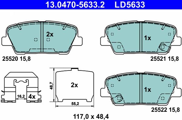 ATE 13.0470-5633.2 - Тормозные колодки, дисковые, комплект autosila-amz.com