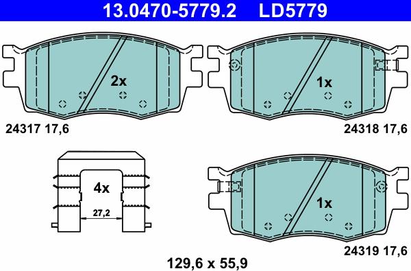 ATE 13.0470-5779.2 - Тормозные колодки, дисковые, комплект autosila-amz.com