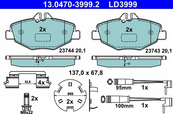 ATE 13.0470-3999.2 - Тормозные колодки, дисковые, комплект autosila-amz.com