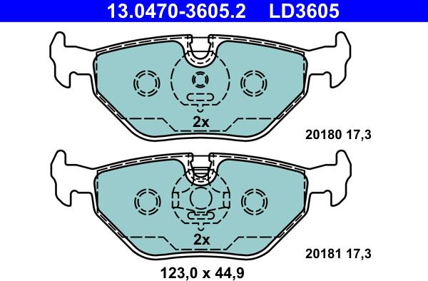 ATE 13.0470-3605.2 - Тормозные колодки, дисковые, комплект autosila-amz.com