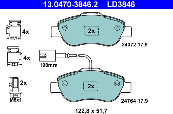 ATE 13.0470-3846.2 - Тормозные колодки, дисковые, комплект autosila-amz.com