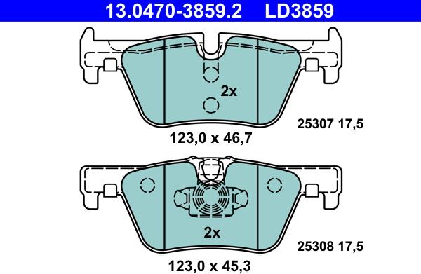 ATE 13.0470-3859.2 - Тормозные колодки, дисковые, комплект autosila-amz.com