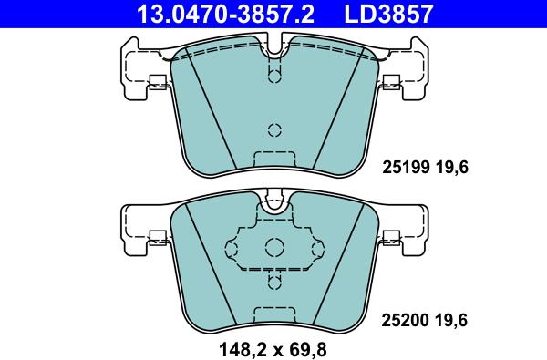 ATE 13.0470-3857.2 - Тормозные колодки, дисковые, комплект autosila-amz.com