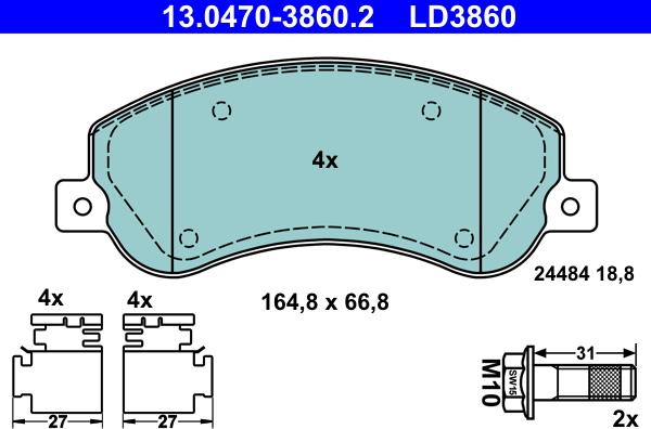 ATE 13.0470-3860.2 - Тормозные колодки, дисковые, комплект autosila-amz.com