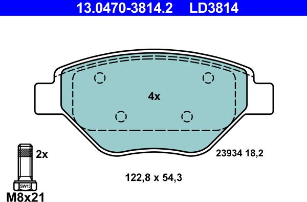 ATE 13.0470-3814.2 - Тормозные колодки, дисковые, комплект autosila-amz.com