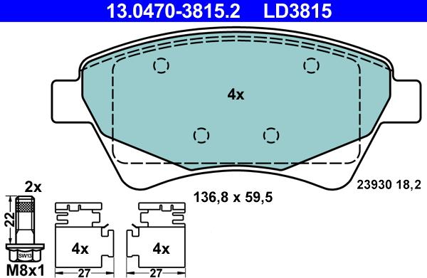 ATE 13.0470-3815.2 - Тормозные колодки, дисковые, комплект autosila-amz.com