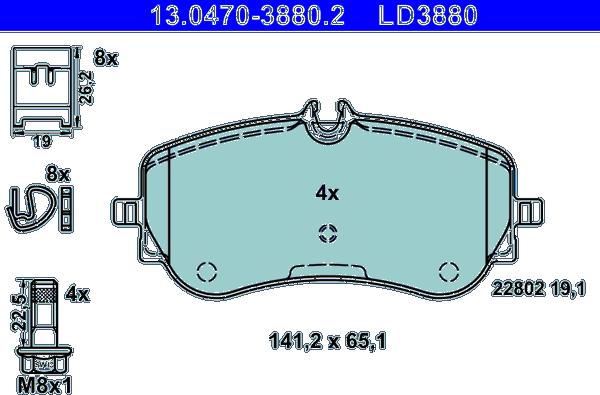 ATE 13.0470-3880.2 - Тормозные колодки, дисковые, комплект autosila-amz.com